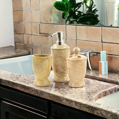 3 Piece Bathroom Set - Sahara Beige Marble - PoshaBella