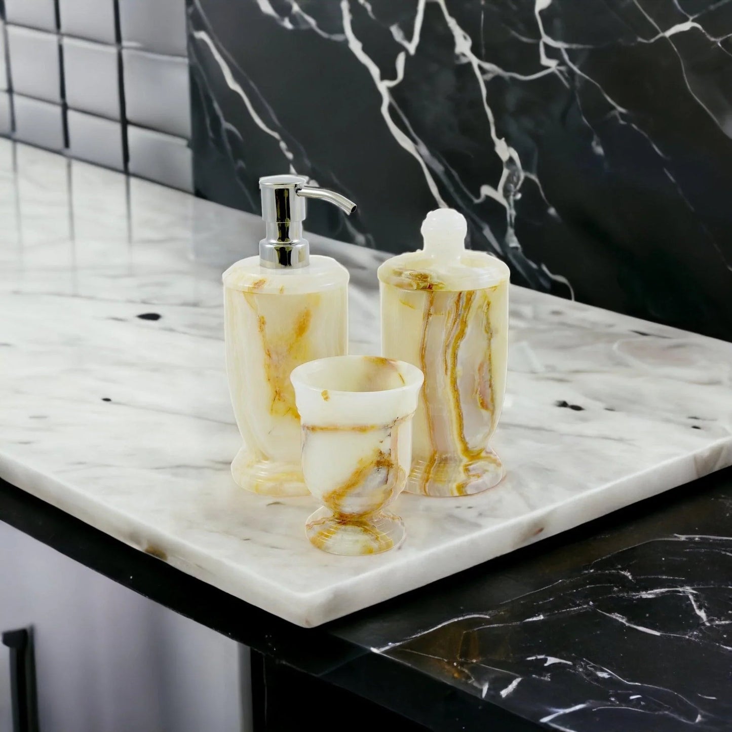 3 Piece Bathroom Vanity Set - White Onyx - PoshaBella