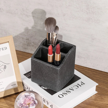 3-Slot Toothbrush Holder with Drain Hole - Durable Resin Bathroom Organizer for Toothpaste & Toothbrushes, Freestanding Vanity Stand for Shower, Countertop, Office - Space-Saving Makeup Brush & Stationery Storage, Toothbrush
