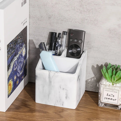 3-Slot Toothbrush Holder with Drain Hole - Durable Resin Bathroom Organizer for Toothpaste & Toothbrushes, Freestanding Vanity Stand for Shower, Countertop, Office - Space-Saving Makeup Brush & Stationery Storage, Toothbrush