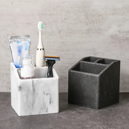 3-Slot Toothbrush Holder with Drain Hole - Durable Resin Bathroom Organizer for Toothpaste & Toothbrushes, Freestanding Vanity Stand for Shower, Countertop, Office - Space-Saving Makeup Brush & Stationery Storage, Toothbrush