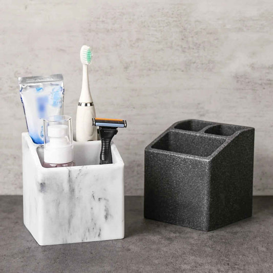 3-Slot Toothbrush Holder with Drain Hole - Durable Resin Bathroom Organizer for Toothpaste & Toothbrushes, Freestanding Vanity Stand for Shower, Countertop, Office - Space-Saving Makeup Brush & Stationery Storage, Toothbrush