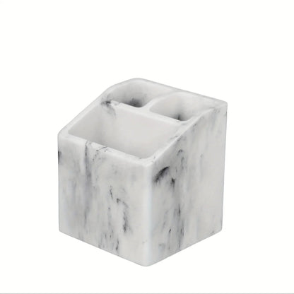 3-Slot Toothbrush Holder with Drain Hole - Durable Resin Bathroom Organizer for Toothpaste & Toothbrushes, Freestanding Vanity Stand for Shower, Countertop, Office - Space-Saving Makeup Brush & Stationery Storage, Toothbrush