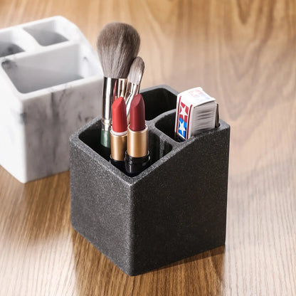 3-Slot Toothbrush Holder with Drain Hole - Durable Resin Bathroom Organizer for Toothpaste & Toothbrushes, Freestanding Vanity Stand for Shower, Countertop, Office - Space-Saving Makeup Brush & Stationery Storage, Toothbrush