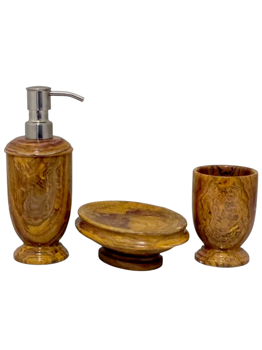 Multi Brown Onyx 3-Piece Bathroom Accessory Set - PoshaBella