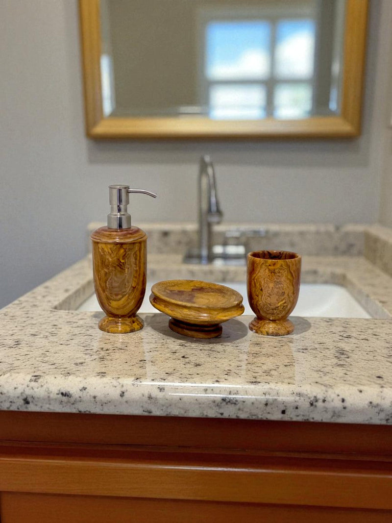 Multi Brown Onyx 3-Piece Bathroom Accessory Set