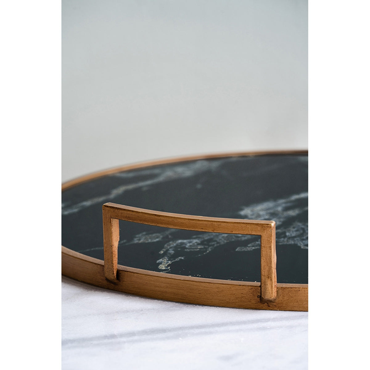S/2 Round Decorative Tray with Abstract Marbled Design