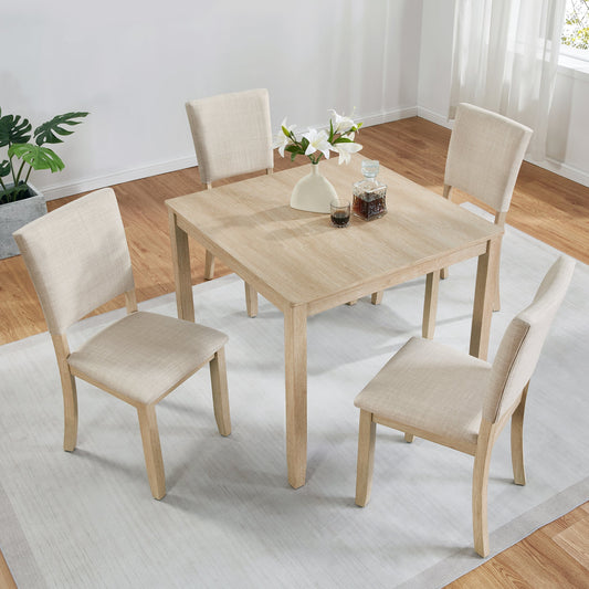 Modern 5-Piece Wooden Dining Table Set for 4 People in Light Oak