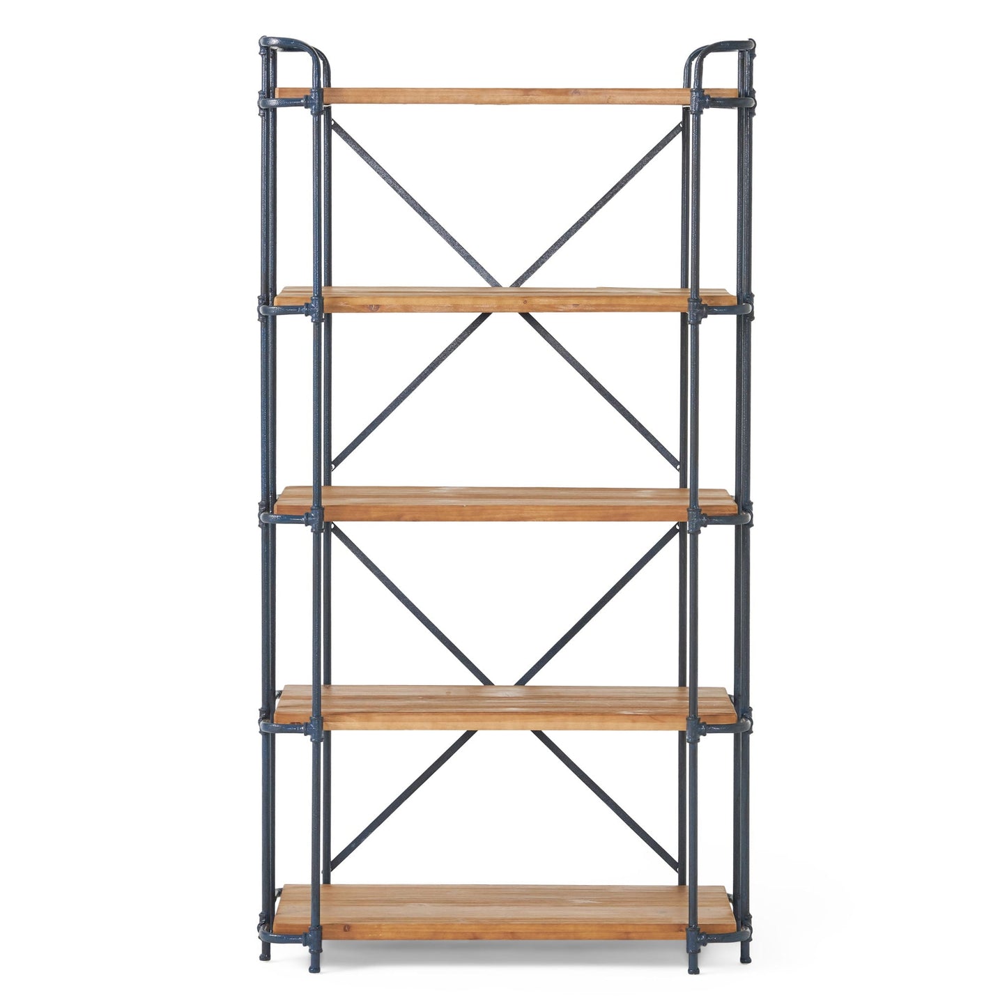 Yorktown Industrial 5 Shelf Bookcase with Metal Pipework and Solid Fir - Natural