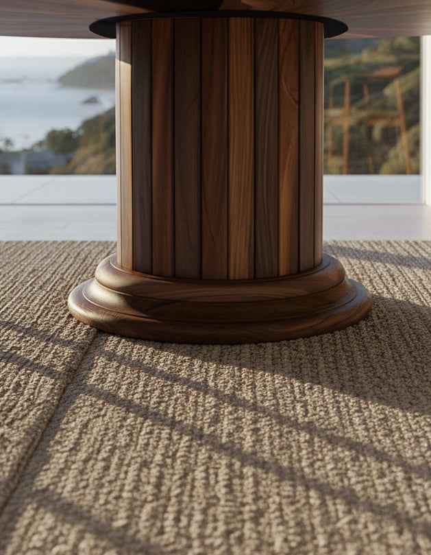 Round Dining Table with Solid Wood Drum Pedestal Base