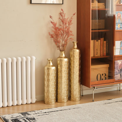 Floor Metal Vases Decorated White Metal Vases (Set of 3) Gorgeous Home Decoration Large Glazed Metal Vases - Golden