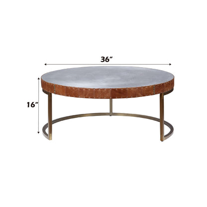 Tamas - 16" Coffee Table - Aluminum & Cocoa Top Grain Leather