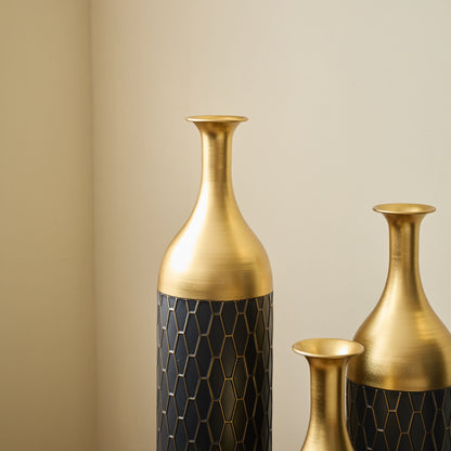 Elegant Floor Vase Set Metal Decorative Vases 3 Piece Set For Floral Display, Wedding & Gift Decor - Gold / Black