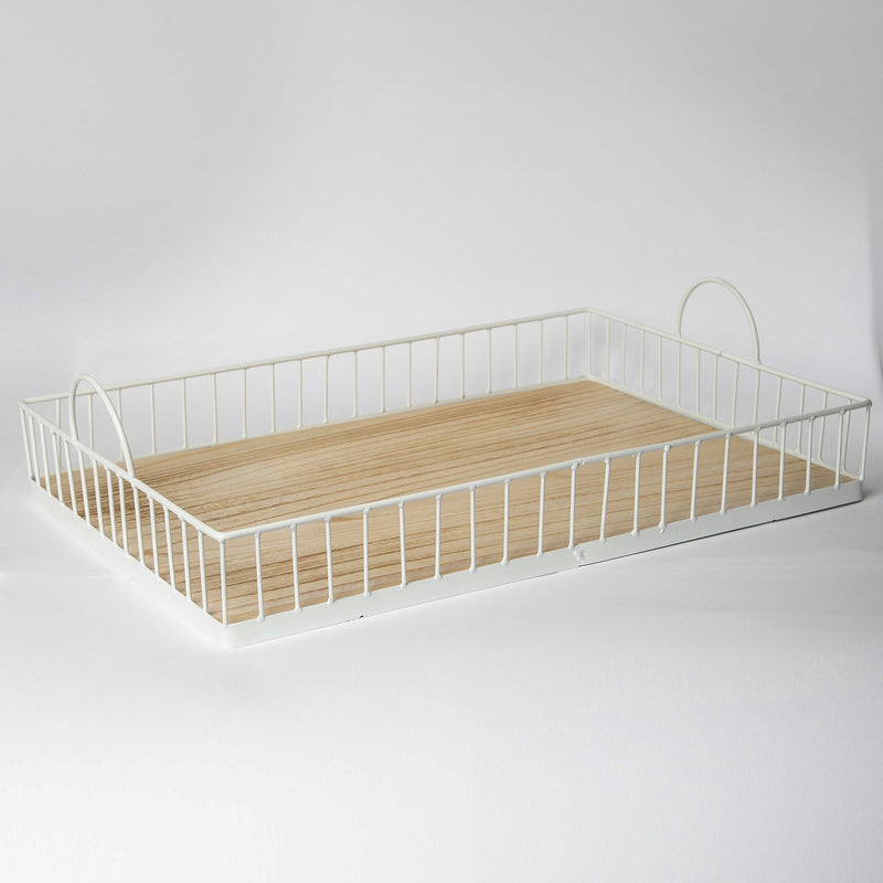 412 - Rectangular Metal & Wood Tray