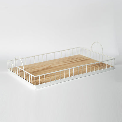 412 - Rectangular Metal & Wood Tray - PoshaBella