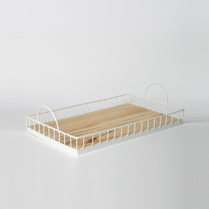 412 - Rectangular Metal & Wood Tray - PoshaBella