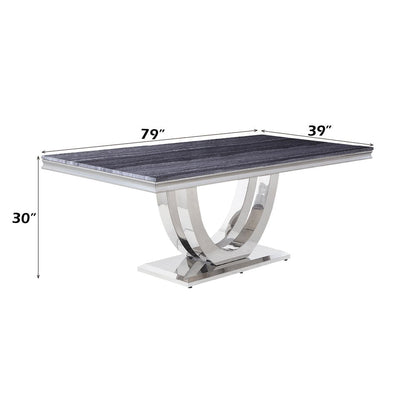Cambrie - Dining Table With Engineered Stone Top - Engineered Stone Top & Mirrored Silver
