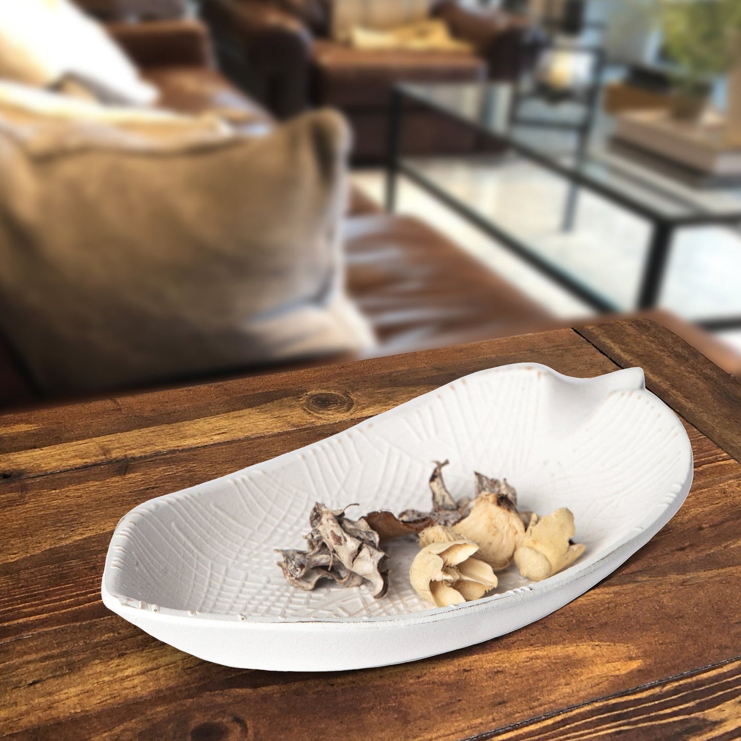 422 - Wood Leaf Shaped Tray Decorative Serving Platter Plate Dish Key Bowl Entryway - PoshaBella