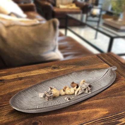 423 - Leaf Design Wood Tray - Elegant Jewelry Plate Tray with Intricate Leaf Design - Decorative Centerpiece for Home, Kitchen, and Events - PoshaBella