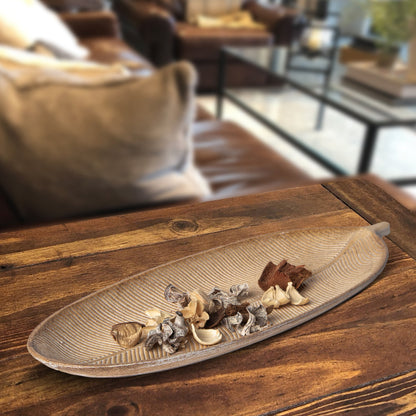 423 - Leaf Design Wood Tray - Elegant Jewelry Plate Tray with Intricate Leaf Design - Decorative Centerpiece for Home, Kitchen, and Events - PoshaBella
