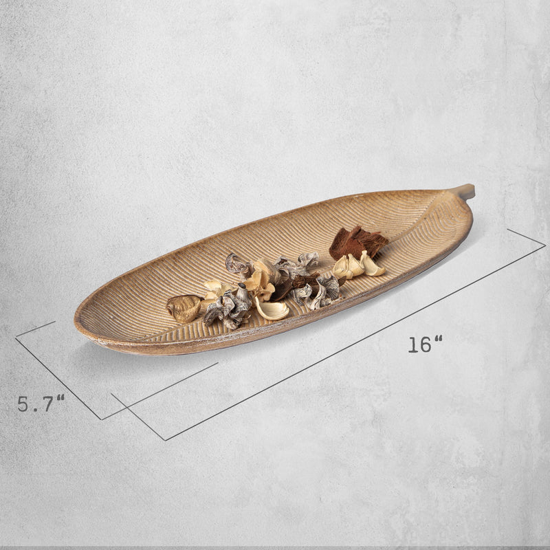 423 - Leaf Design Wood Tray - Elegant Jewelry Plate Tray with Intricate Leaf Design - Decorative Centerpiece for Home, Kitchen, and Events