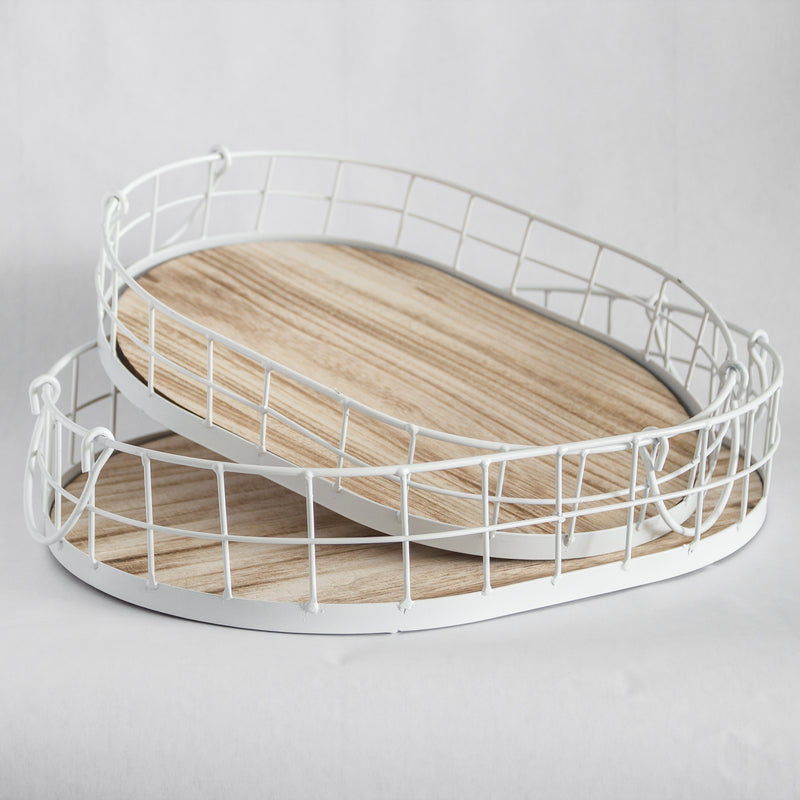 449 - Oval Metal & Wood Tray