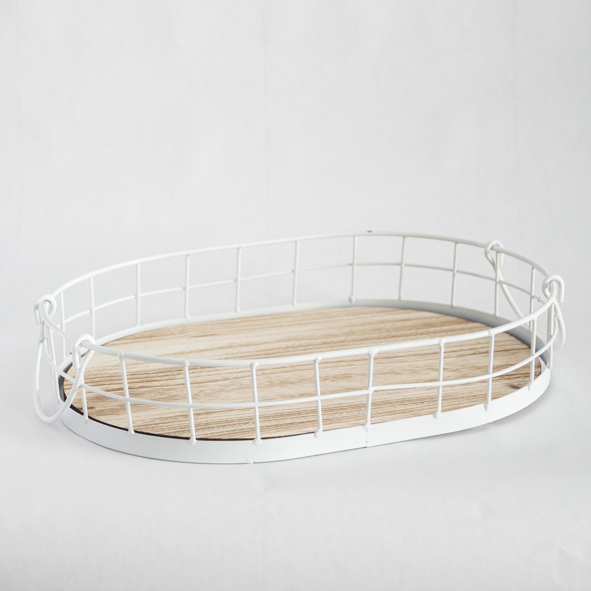 449 - Oval Metal & Wood Tray - PoshaBella