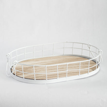 449 - Oval Metal & Wood Tray - PoshaBella