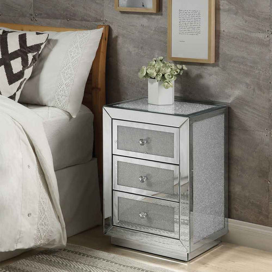 Noralie - 18" X 14" Accent Table - Mirrored & Faux Diamonds