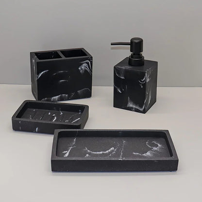 4pcs Bathroom Set: Soap Dispenser, Toothbrush Holder, Soap Dish, Storage Tray – Black Design, Suitable for All Bath Styles to Create a Cozy Home Decor Experience Year-Round