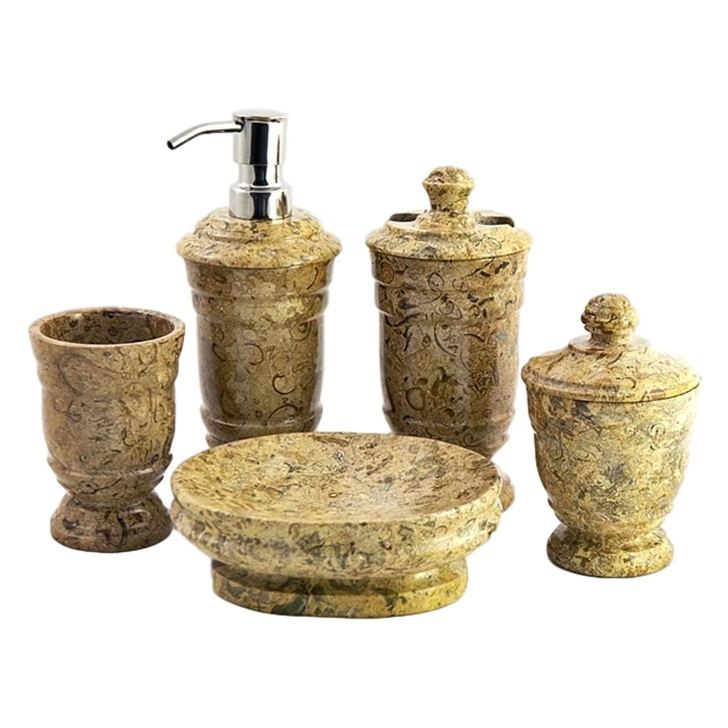 5-Piece Bathroom Accessories Set in Fossil Stone - PoshaBella
