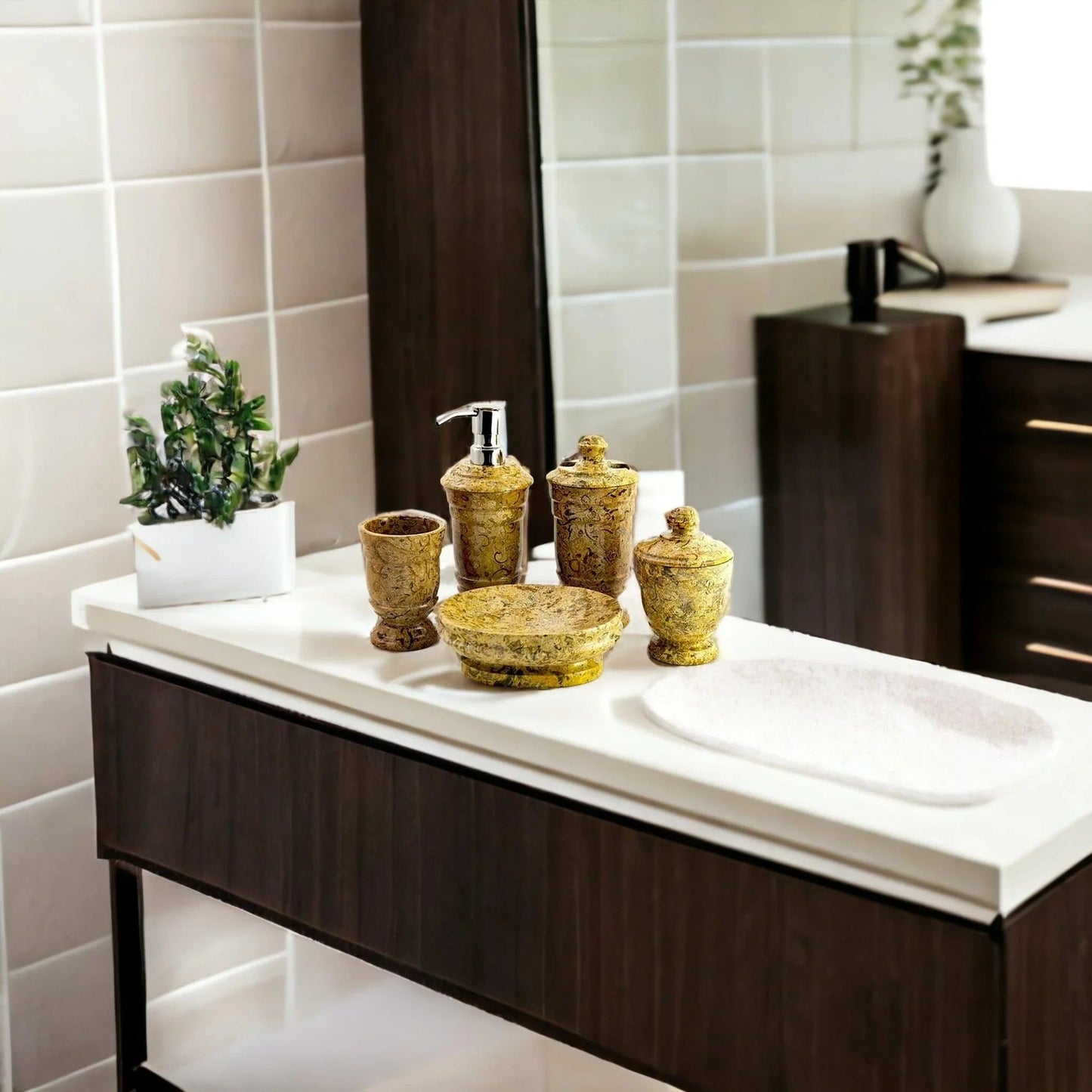 5-Piece Bathroom Accessories Set in Fossil Stone - PoshaBella