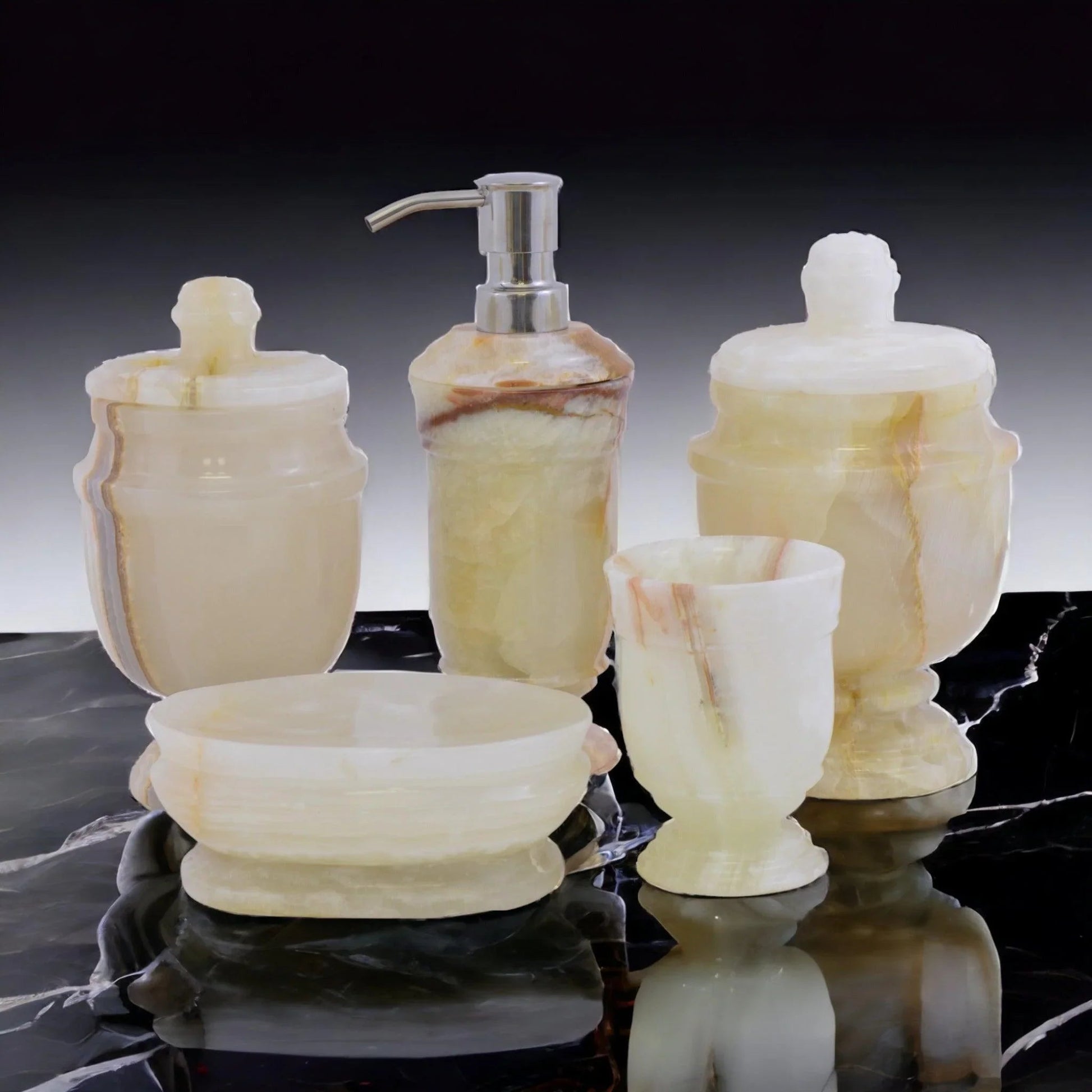 5-Piece bathroom Accessories Set of White Onyx - PoshaBella