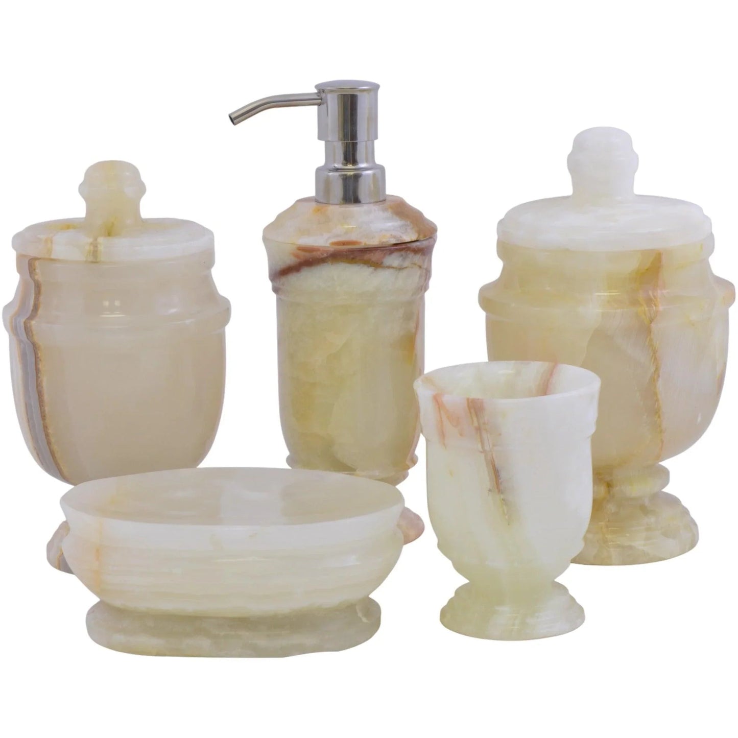 5-Piece bathroom Accessories Set of White Onyx - PoshaBella