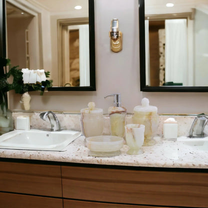 5-Piece bathroom Accessories Set of White Onyx - PoshaBella