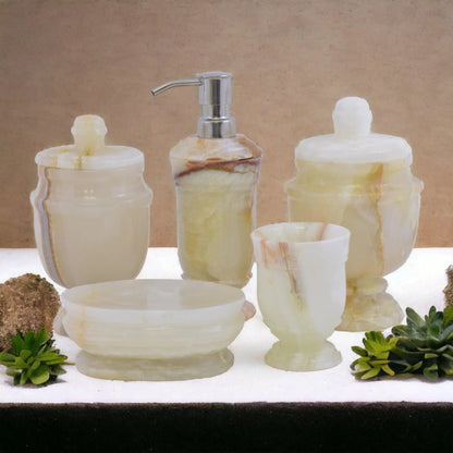 5-Piece bathroom Accessories Set of White Onyx - PoshaBella