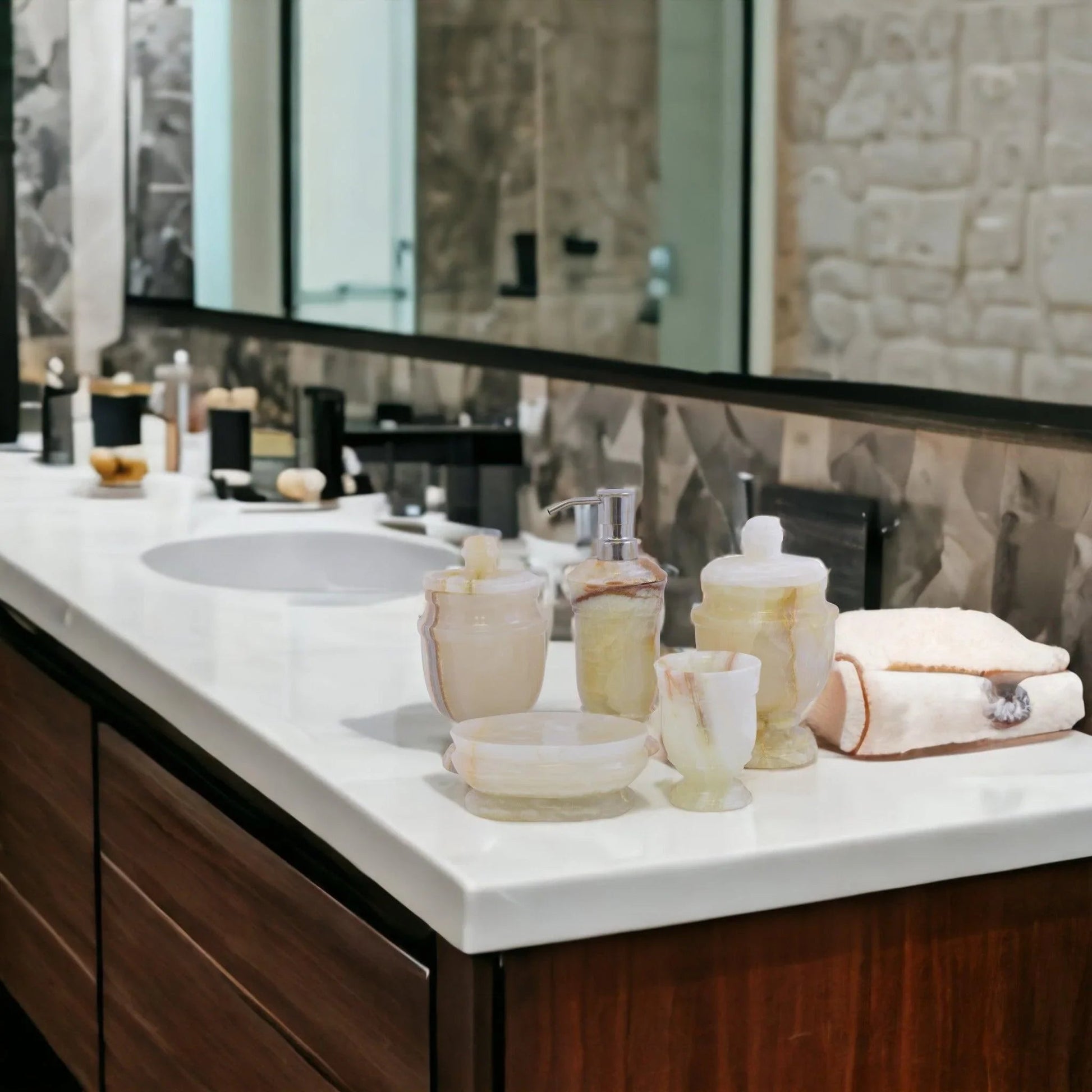 5-Piece bathroom Accessories Set of White Onyx - PoshaBella