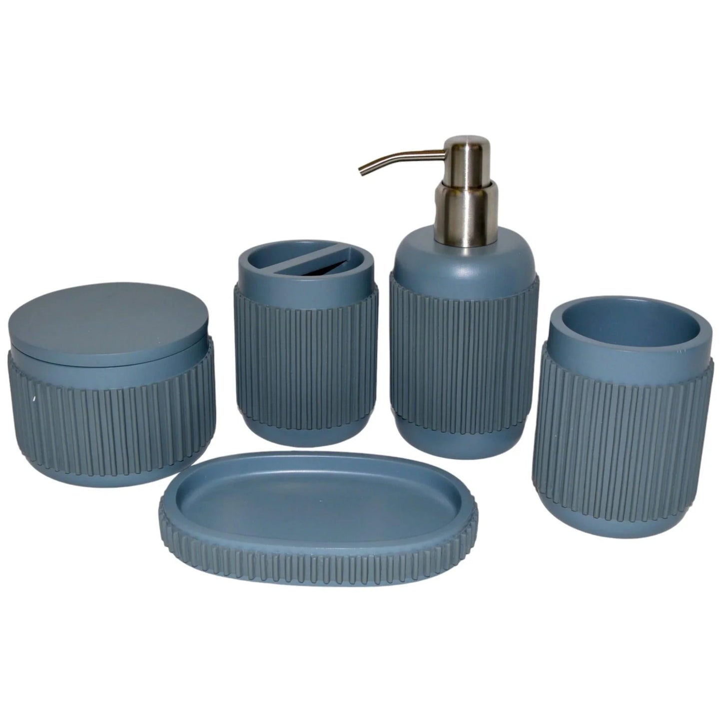 5 Piece Bathroom Set-Gray Ribbed Design - PoshaBella