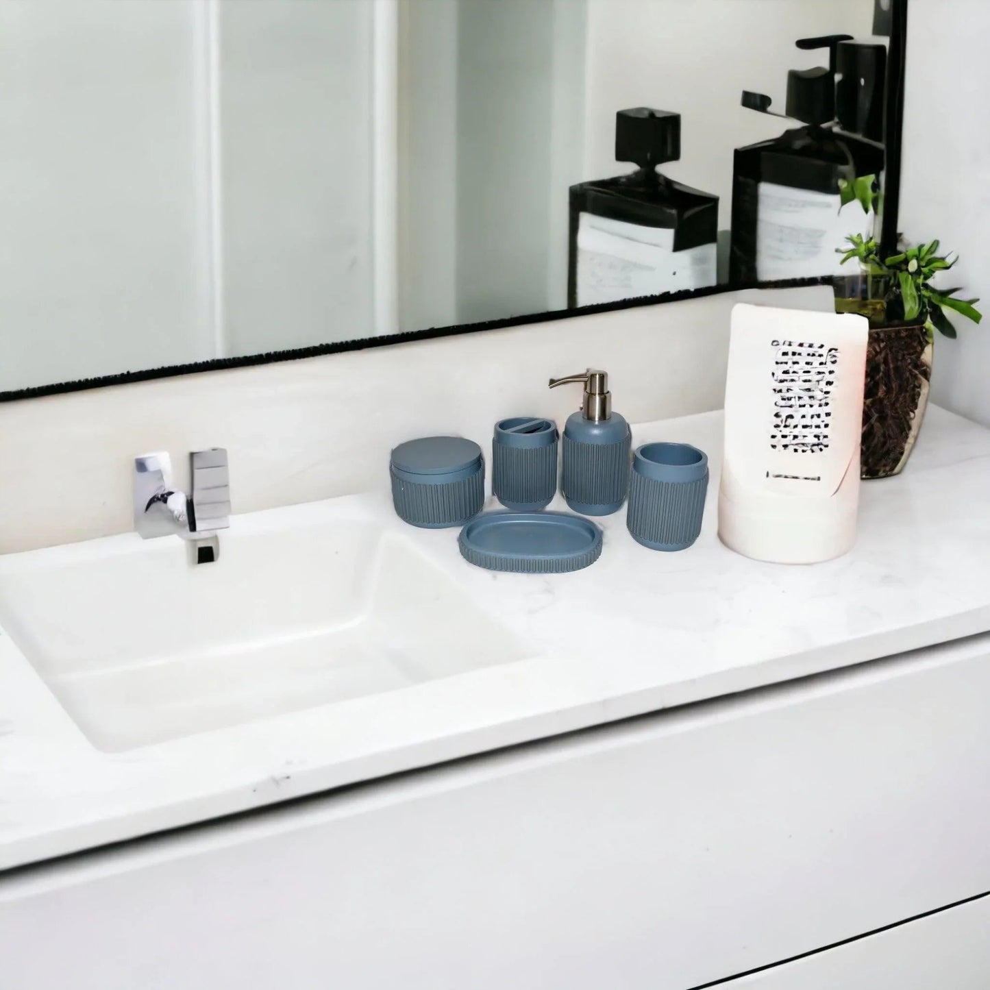 5 Piece Bathroom Set-Gray Ribbed Design - PoshaBella