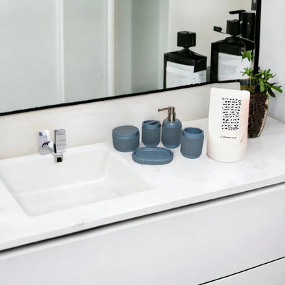 5 Piece Bathroom Set-Gray Ribbed Design - PoshaBella