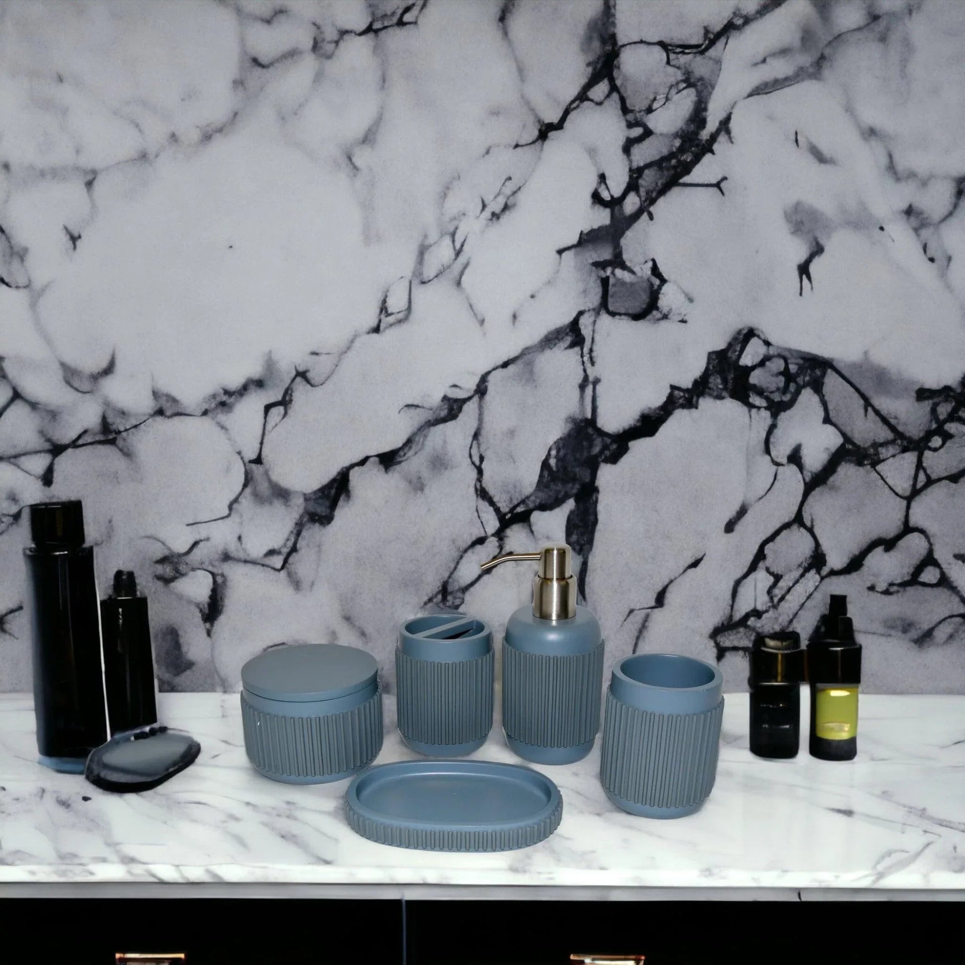 5 Piece Bathroom Set-Gray Ribbed Design - PoshaBella