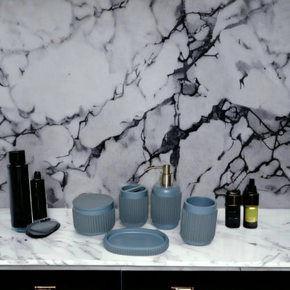 5 Piece Bathroom Set-Gray Ribbed Design - PoshaBella