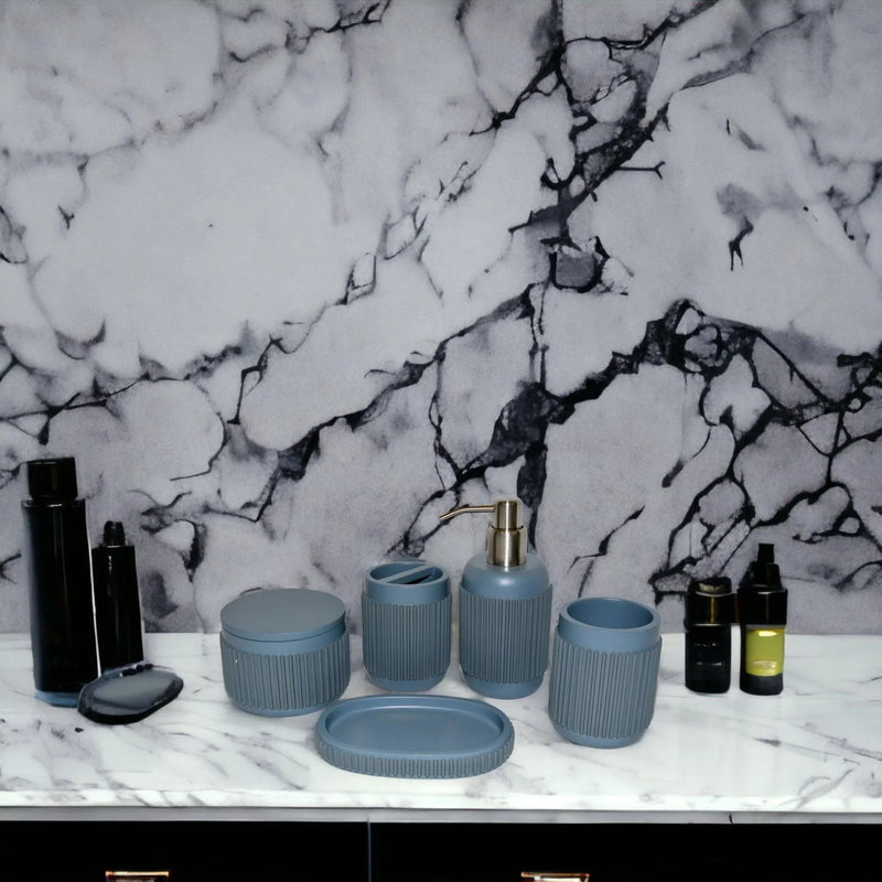 5 Piece Bathroom Set-Gray Ribbed Design