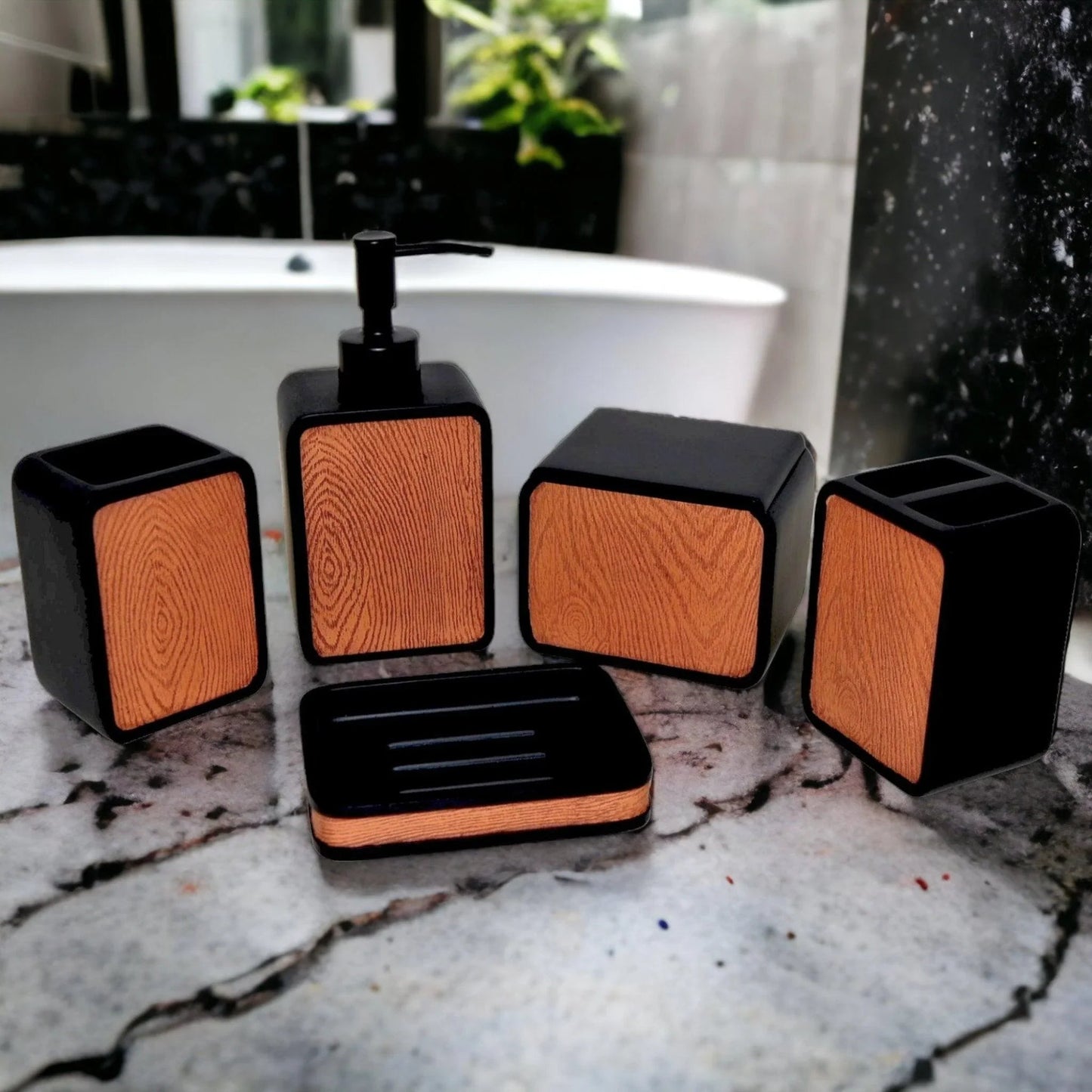 5-Piece Bathroom Set of Wood Finish - PoshaBella