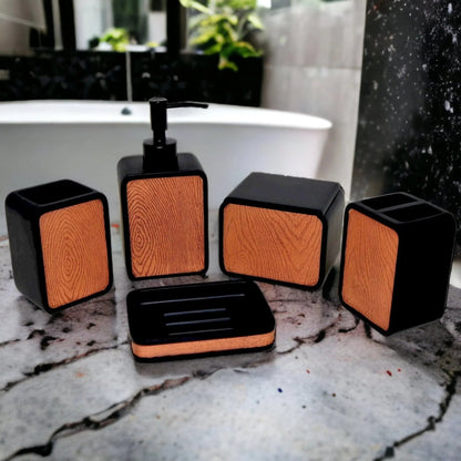 5-Piece Bathroom Set of Wood Finish - PoshaBella