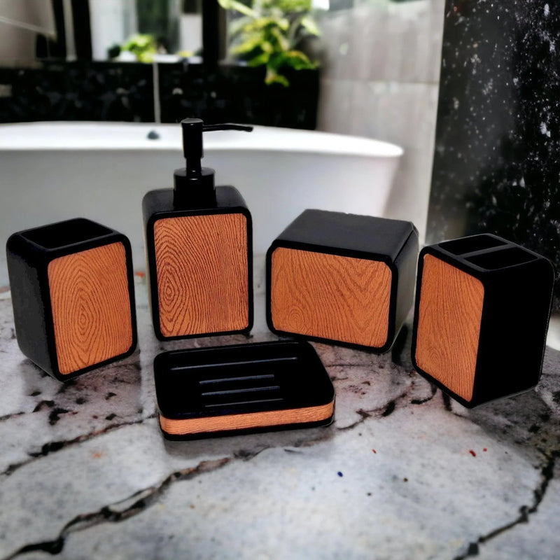 5-Piece Bathroom Set of Wood Finish