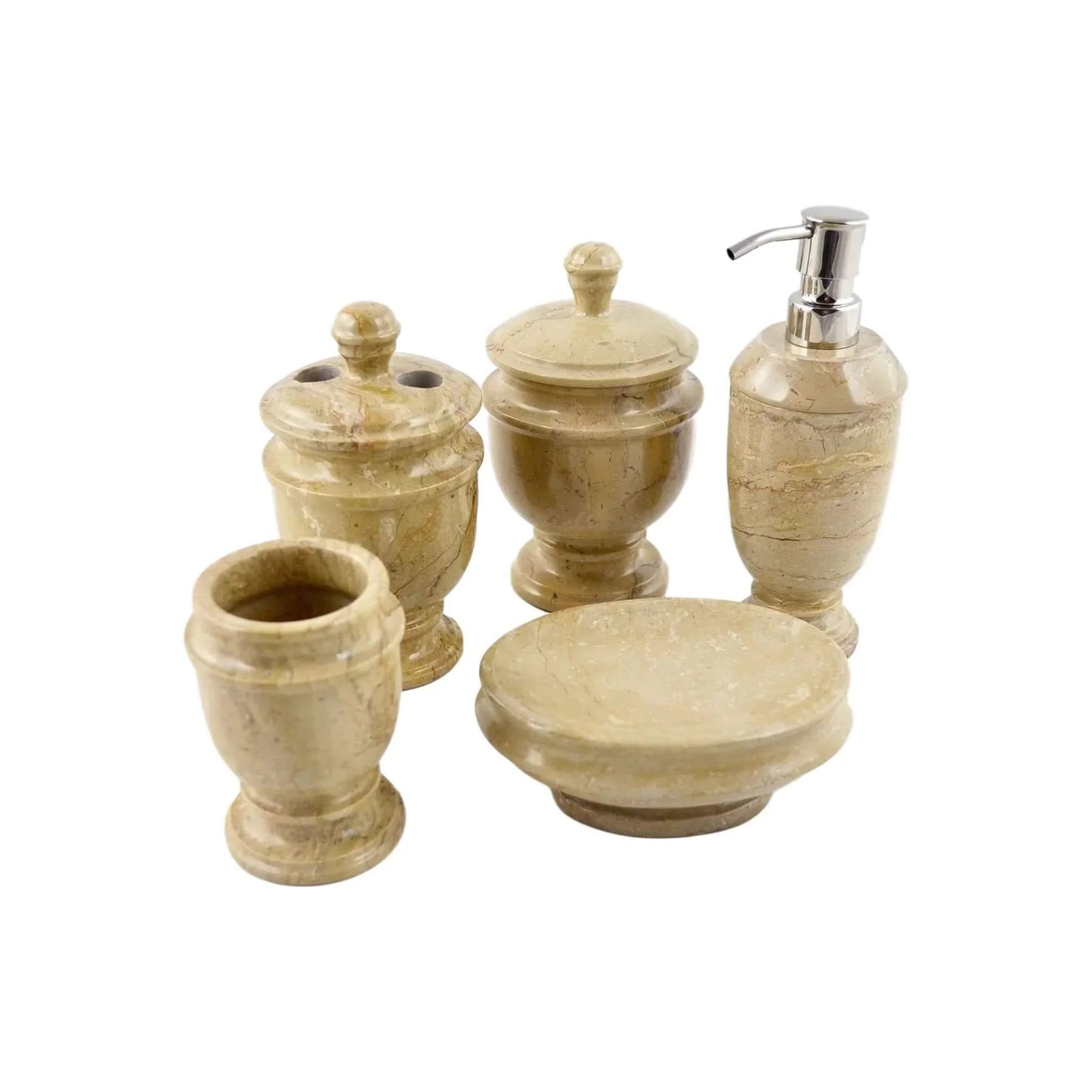 5 Piece Bathroom Set | Beige Marble - PoshaBella