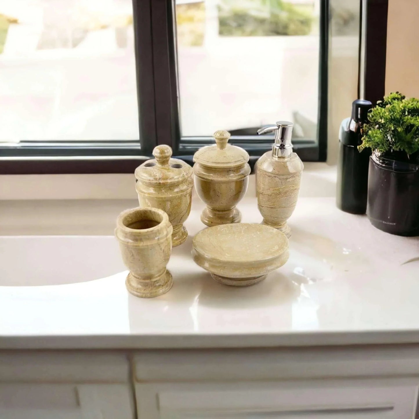 5 Piece Bathroom Set | Beige Marble - PoshaBella