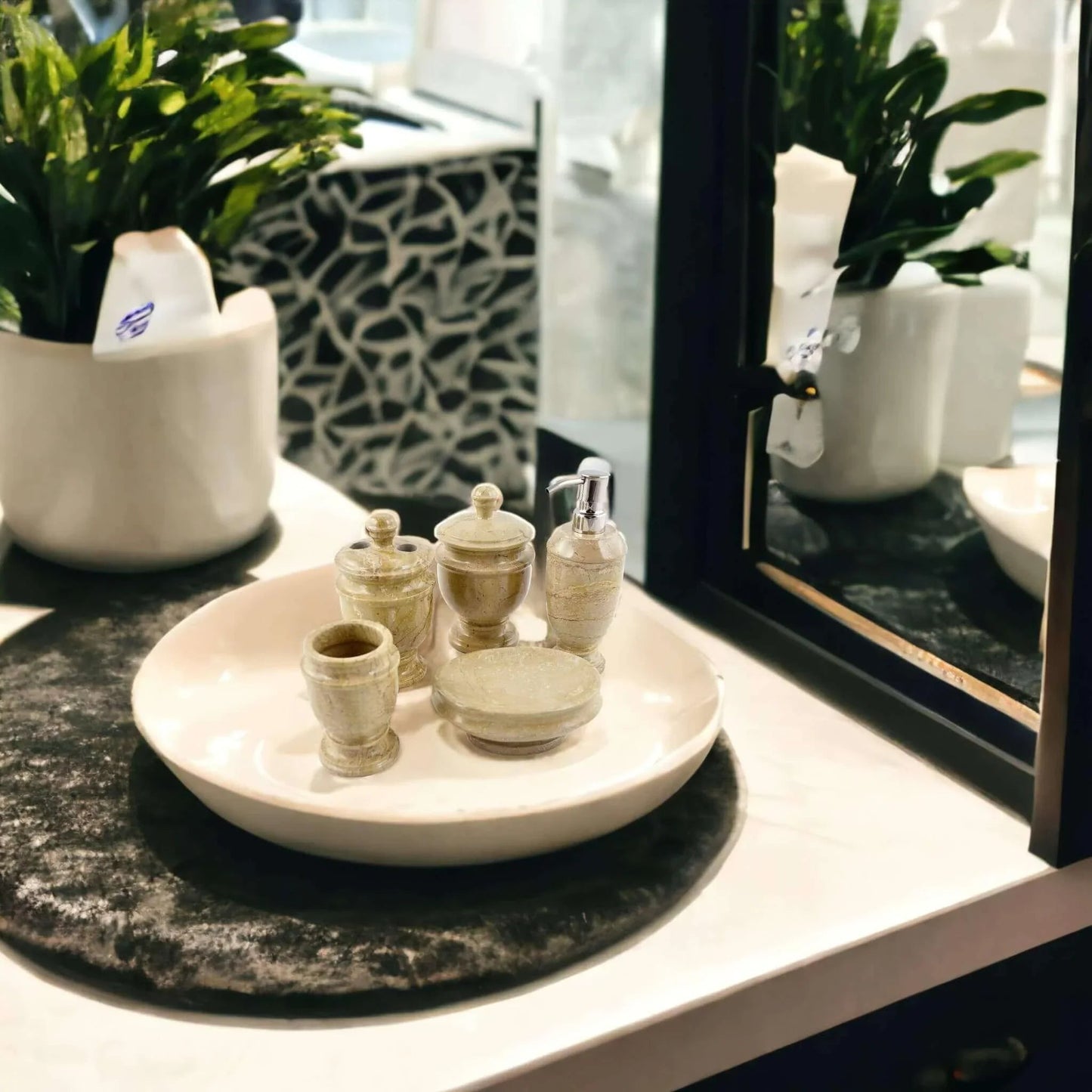 5 Piece Bathroom Set | Beige Marble - PoshaBella