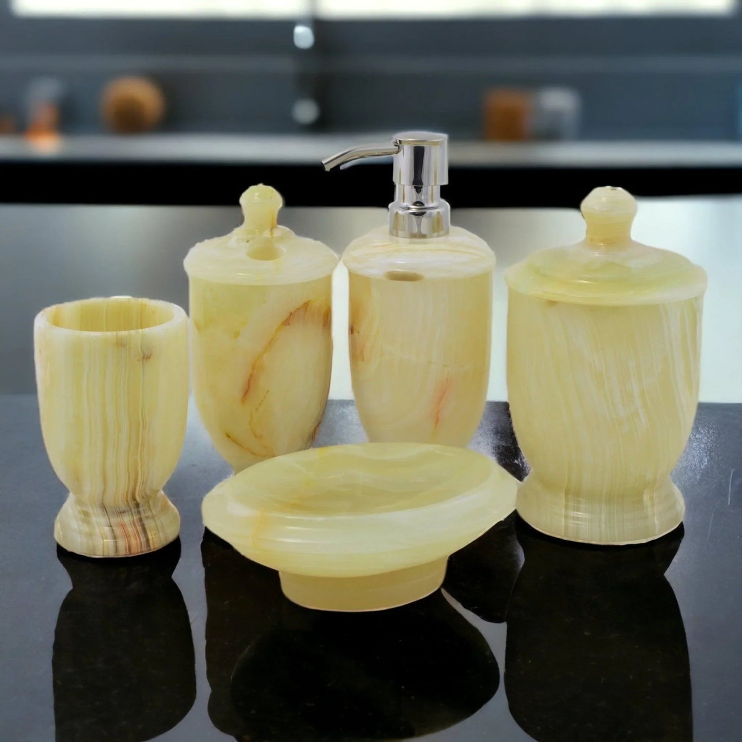 5-Piece Onyx Bath Set of Pistachio Onyx - PoshaBella
